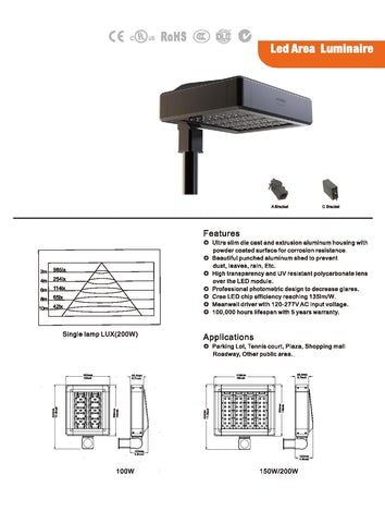 100W CREE LED Shoebox Parking Lot Light 250-400W MH Equivalent