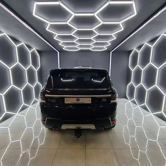 Hexagon LED Light Car Detail Garage Workshop Retail Light Honeycomb Hex 8x13.5 NO BORDER
