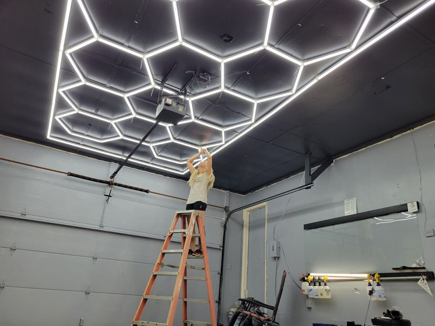 Garage Light Hexagon S, 84600LM, 6500K 14 Grid Systems Honeycomb Hexagonal Garage LED Lights, DIY Cool White Car Detailing Garage Ceiling Lighting Bright Shop Light For Gym Basement Workshop Led Garage Light